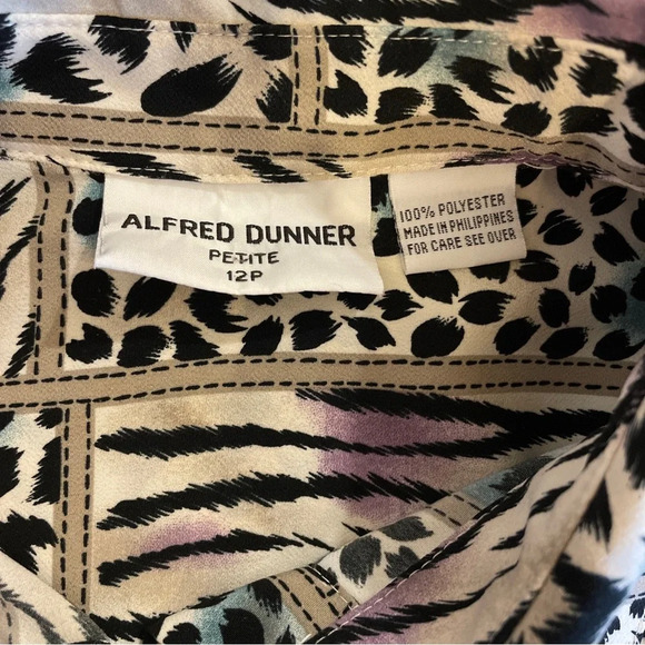 Alfred Dunner Multicolored Animal Print Long Sleeve Button Down Blouse Size 12P - Picture 5 of 5